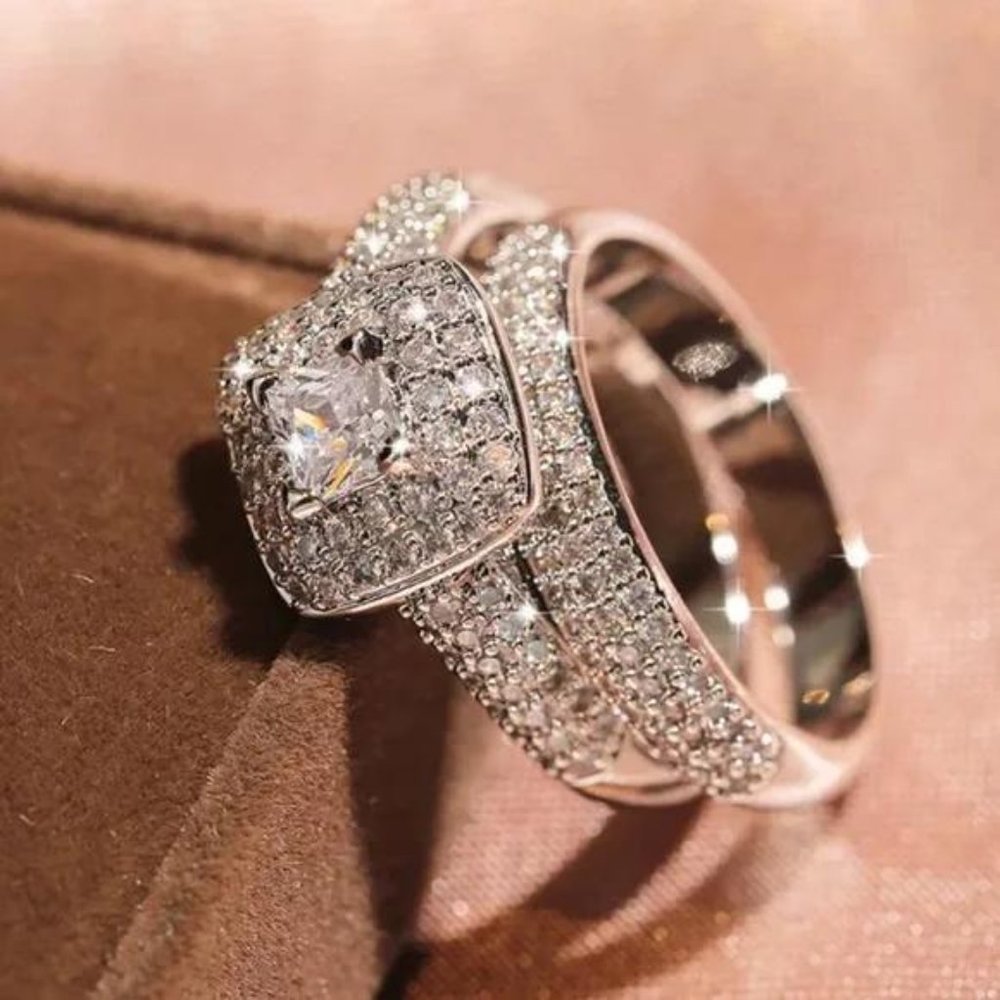 NEW 925 STERLING SILVER 2/SET DIAMOND RING, BEAUTIFUL RING, SHINY RING. - Picture 6 of 7